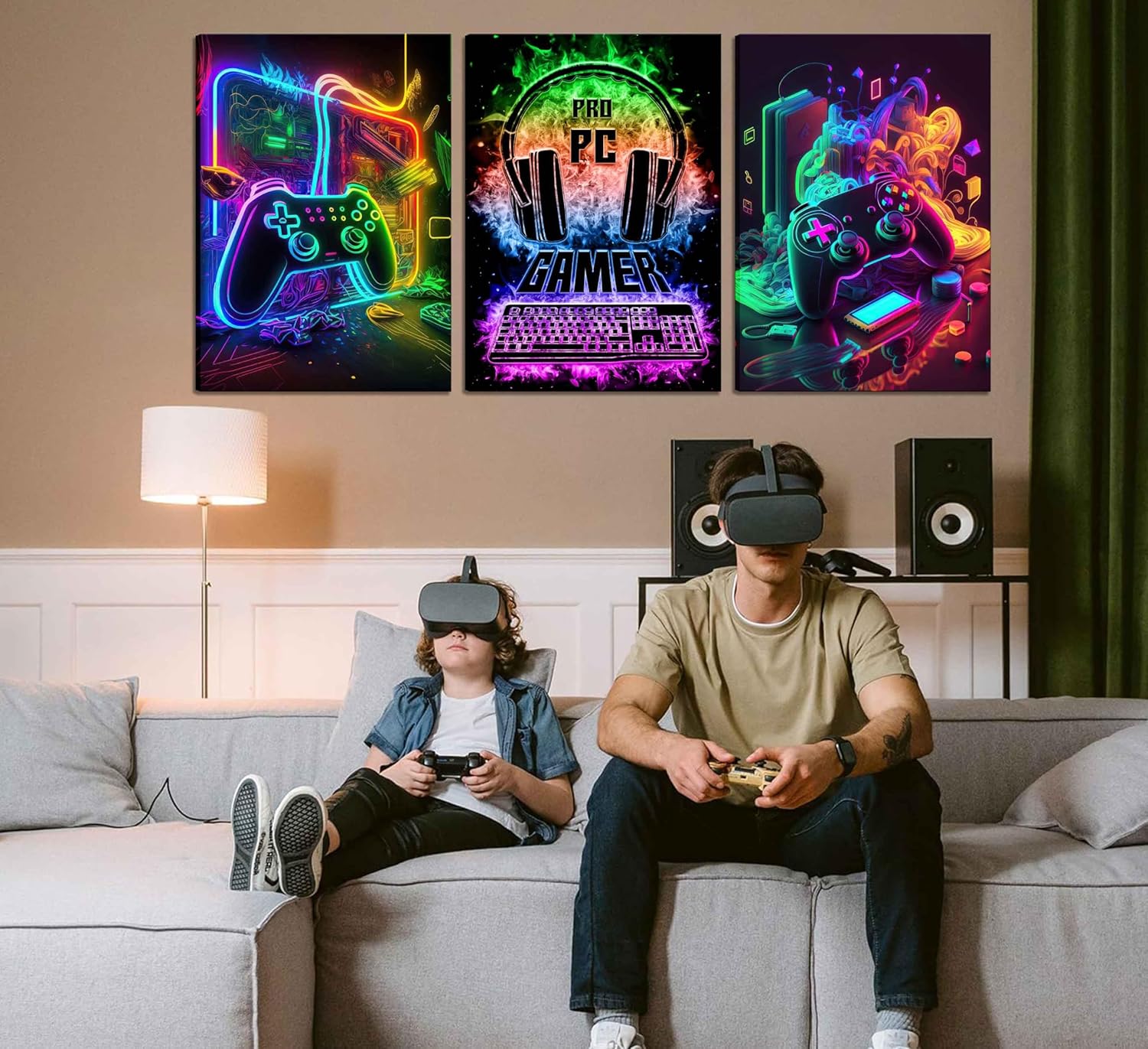 PPV Gaming Wall Art - Retro Video Game Canvas Prints | Colorful Neon Gamepad Decor 12x16in