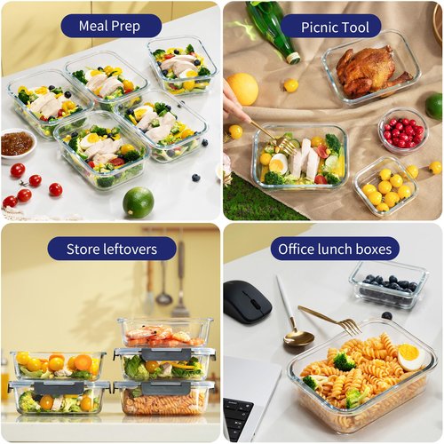 MFY 5-Pack 36 OZ Glass Storage Containers with Lids - 2 Compartment Meal Prep Set, Airtight Glass Lunch Containers, Microwave, Oven, Freezer & Dishwasher Safe, Gray