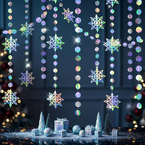 Cheerland Iridescent Snowflake Garland - Holographic Winter Wonderland Decorations | Perfect for Birthday, Baby Shower, Wedding