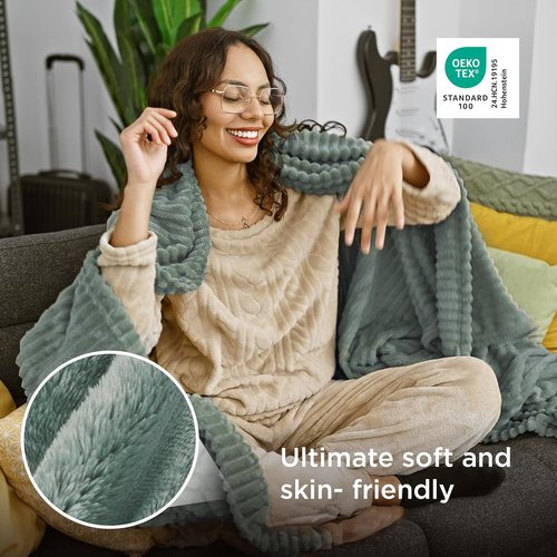 Bedsure GentleSoft Twin XL Blanket - Cozy Sage Green Fleece Throw for Couch, 66x90 Inches