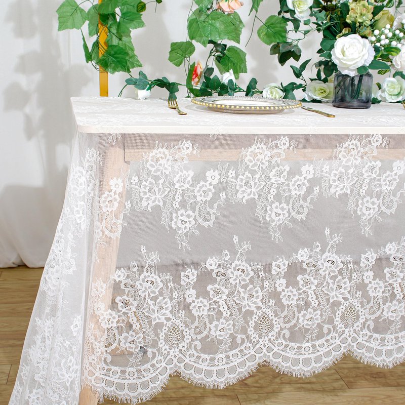 ShinyBeauty Wedding Tablecloth - Rectangle White Lace, 60x120 Inches - Classic Embroidered Lace Overlay for Home & Banquet Dining