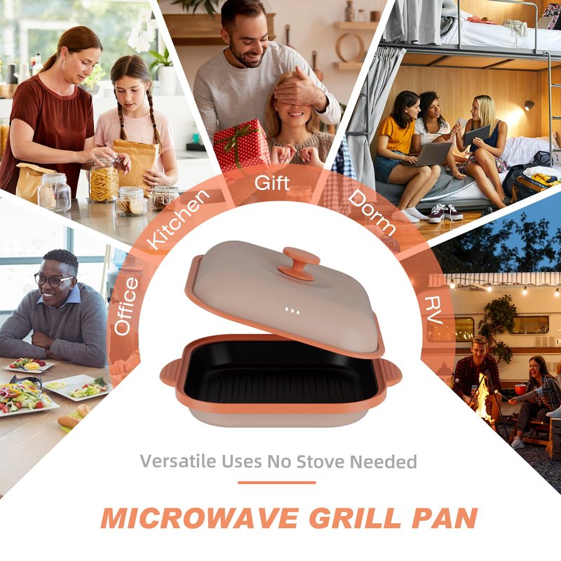 Microwave Grill Pan with Cover | Microwave Bacon Cooker | Griller & Crisper Pan for Grilling, Frying, Browning and Crisping | Microwave Cookware for Grill Meat | Dishwasher Safe for Dorms,Office,RV