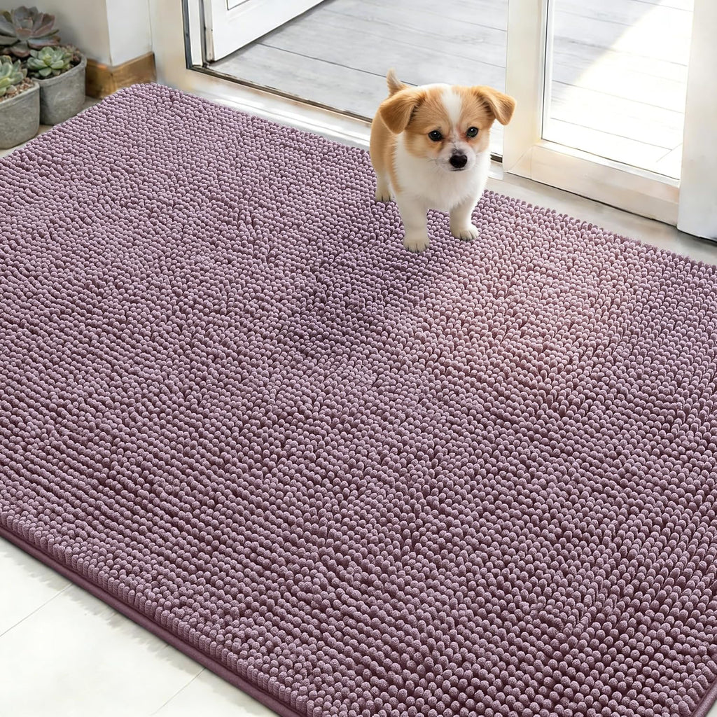 OLANLY Dog Door Mat - Absorbent Non-Slip Chenille Mat for Muddy Paws | Quick Dry, 50x30, Deep Plum
