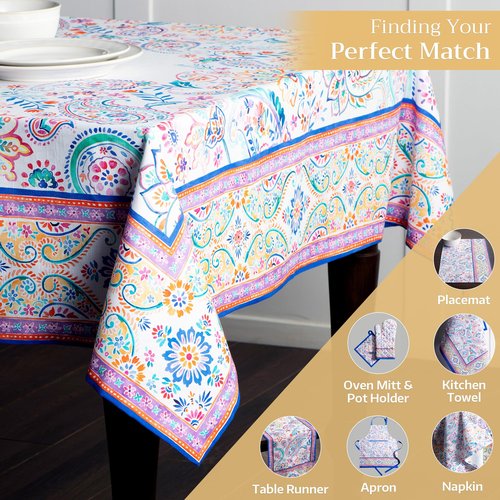 Maison d' Hermine Table Cloth Square Table 100% Cotton 60 x 60 Inches Tablecloth Reusable Decorative for Dining Kitchen Room Farmhouse Home Gifts for Mothers Day Spring Summer - Indian Floral