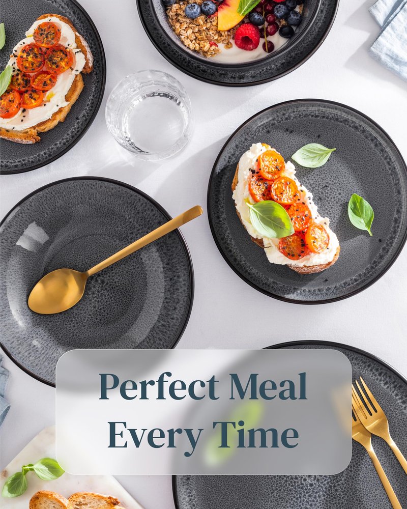 Stoneware small dinner plates set 8 pcs – 7.5" light beige & blue ceramic salad & dessert plates – Dishwasher and microwave safe – Stylish plates set – Dinner service Pure Living Interior Design