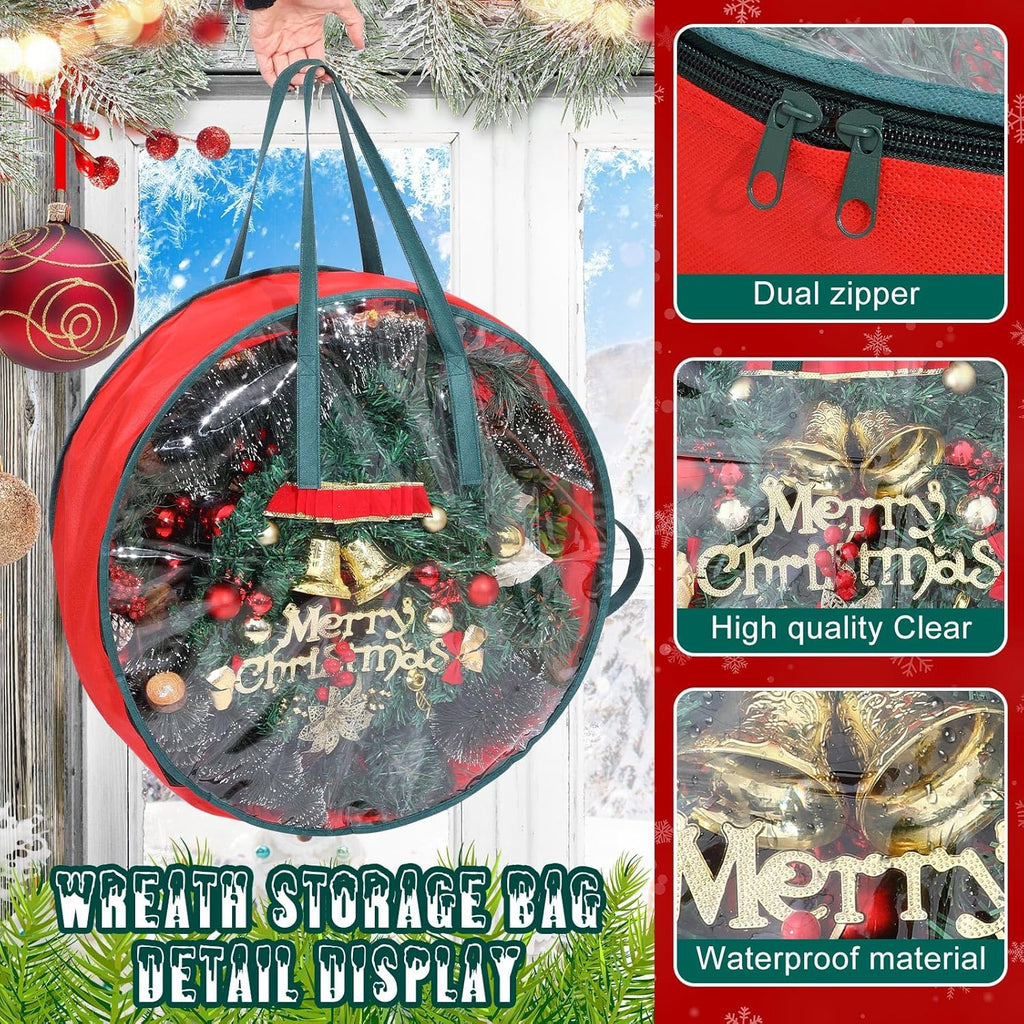 Shappy Wreath Storage Bag - 8 Pcs Clear Box with Window & Handle for Holiday Decor | Red