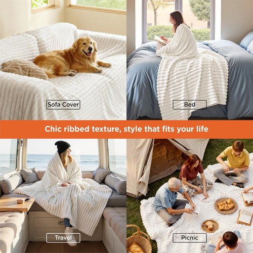 Bedsure GentleSoft California King Fleece Blanket - Cozy White Throw for Bed, 102x96 Inches