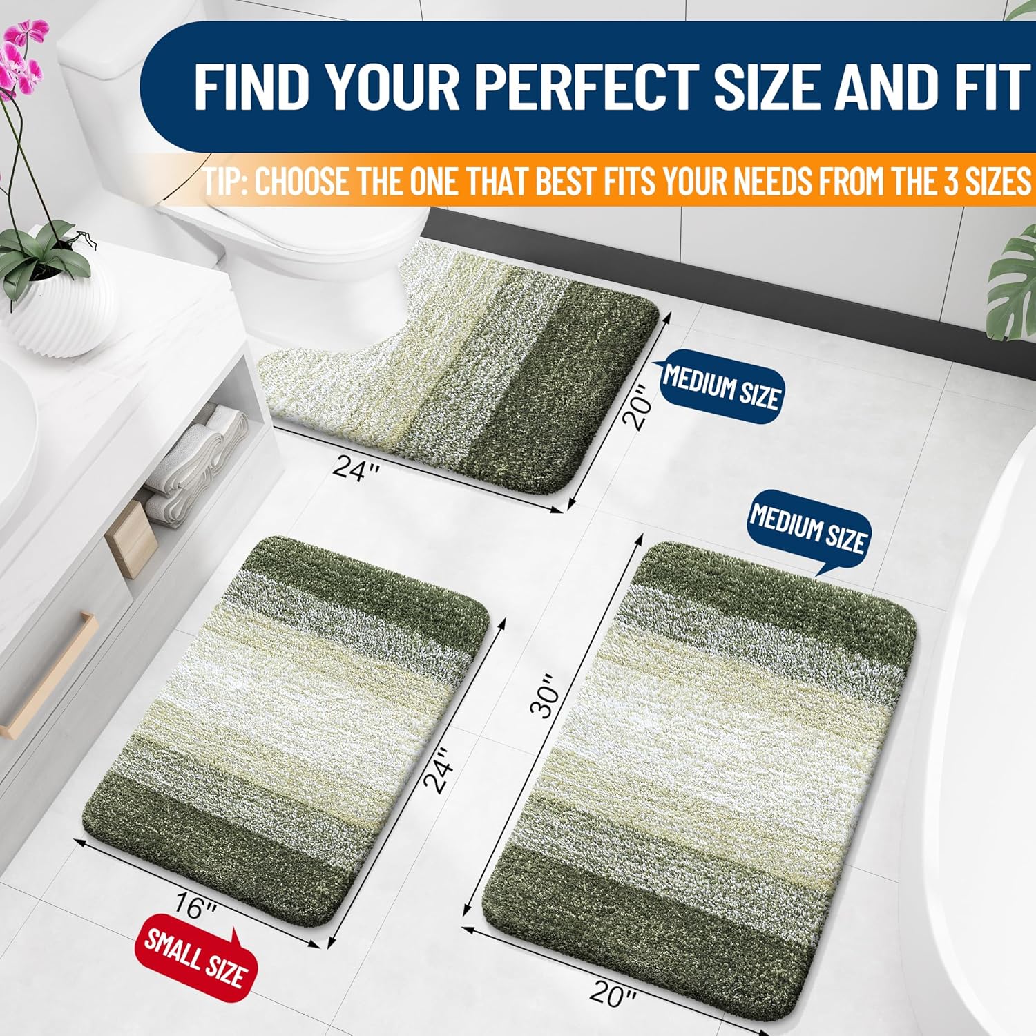 OLANLY Large Bathroom Rugs | Extra Soft Microfiber Mat 54x24 - Quick Dry, Washable, Dark Green