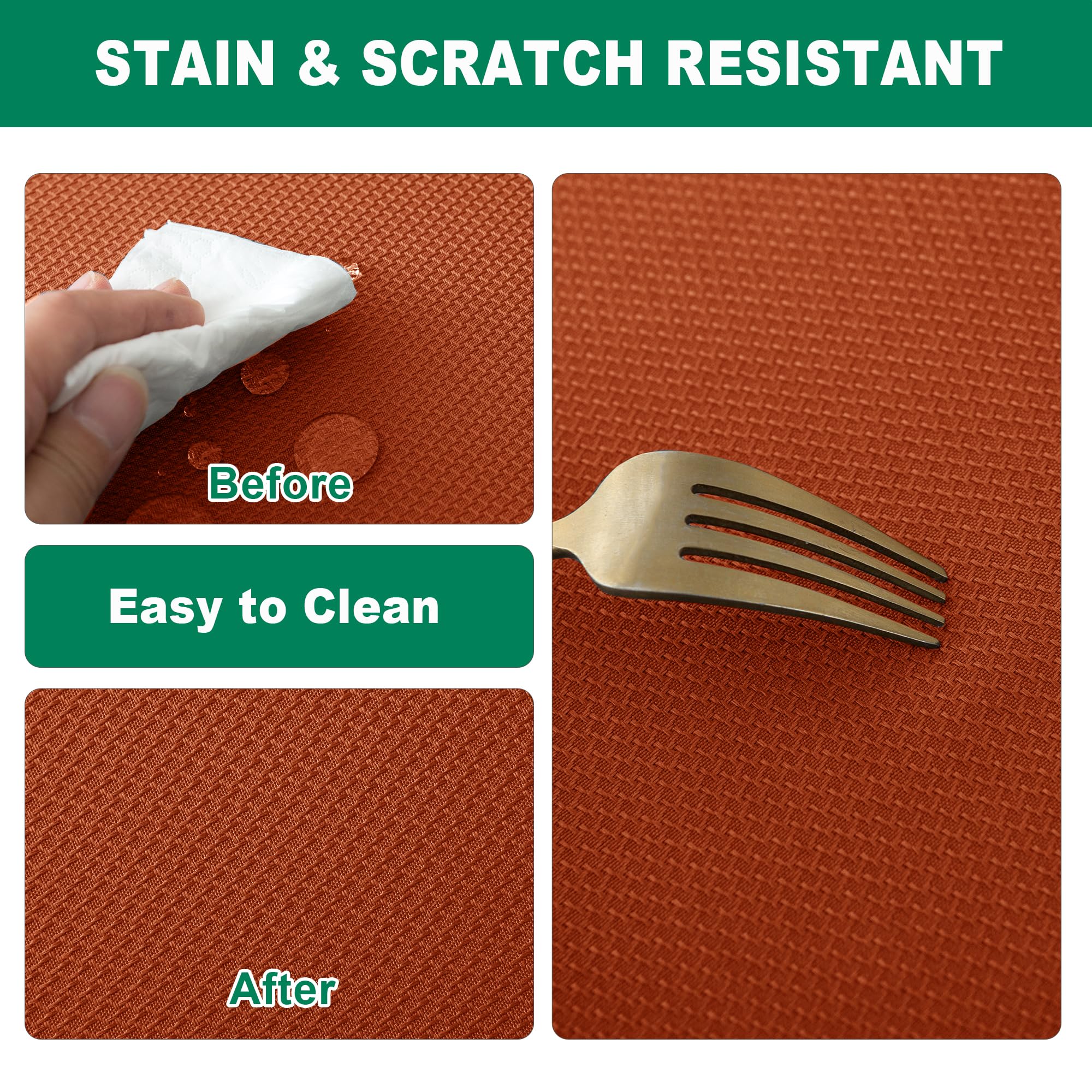 Biscaynebay Fall Tablecloth Textured Fabric Round Tablecloths 90", Rust Thanksgiving Autumn Harvest Water Resistant Fabric Tablecloths for Kitchen, Dining, Wedding, Parties Machine Washable