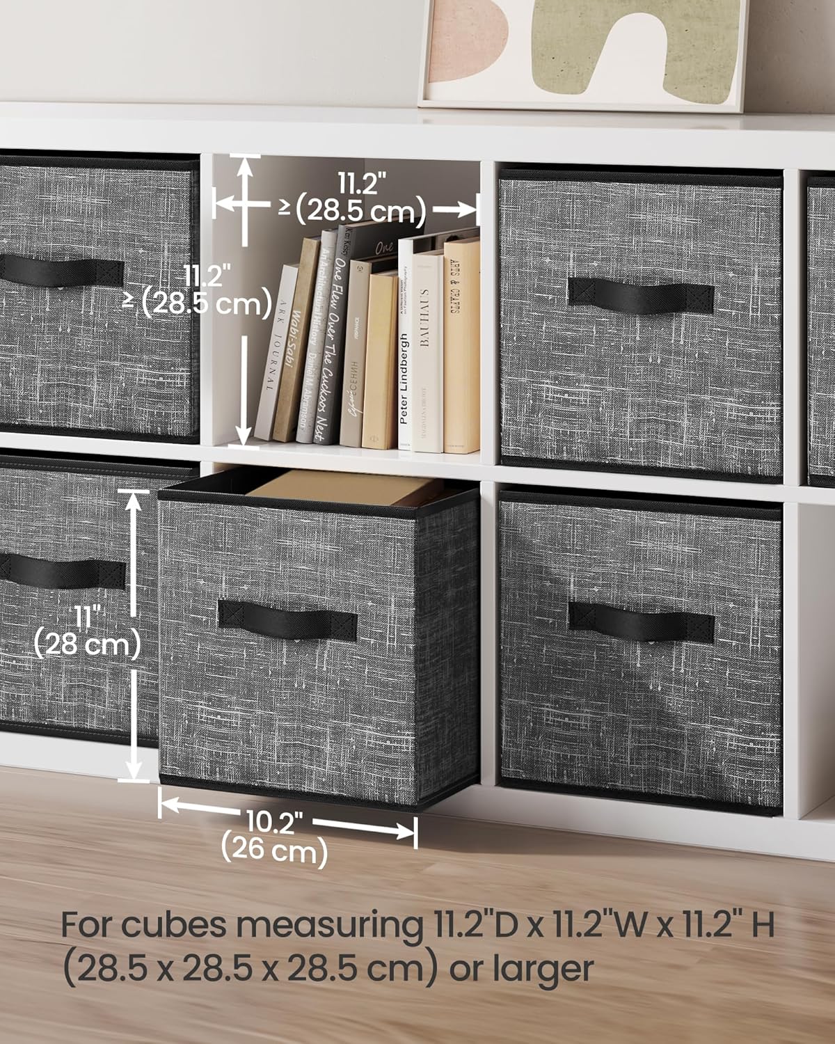SONGMICS Storage Cubes - 11-Inch Foldable Non-Woven Fabric Bins | Set of 6 Closet Organizers in Classic Black