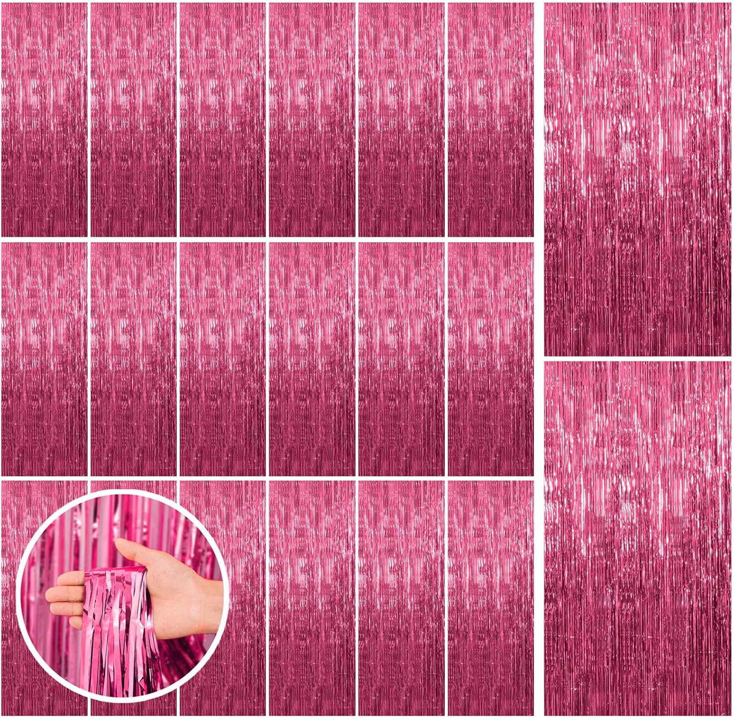 Skiennix 20 Pack Pink Backdrop Decorations - Tinsel Curtain Foil Fringe for Birthday & Graduation