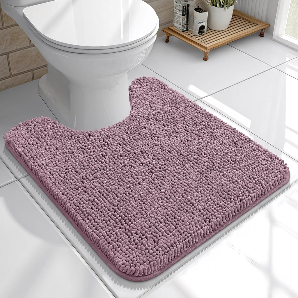 OLANLY U-Shaped Toilet Rugs - Extra Soft Chenille, Quick-Dry, Non-Slip Bath Mat | 20x20 Deep Plum