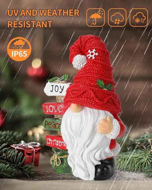 iStatue Christmas Gnome Figurine - Lighted Snowflake Sign | 9.4'' Resin Holiday Decor Gift