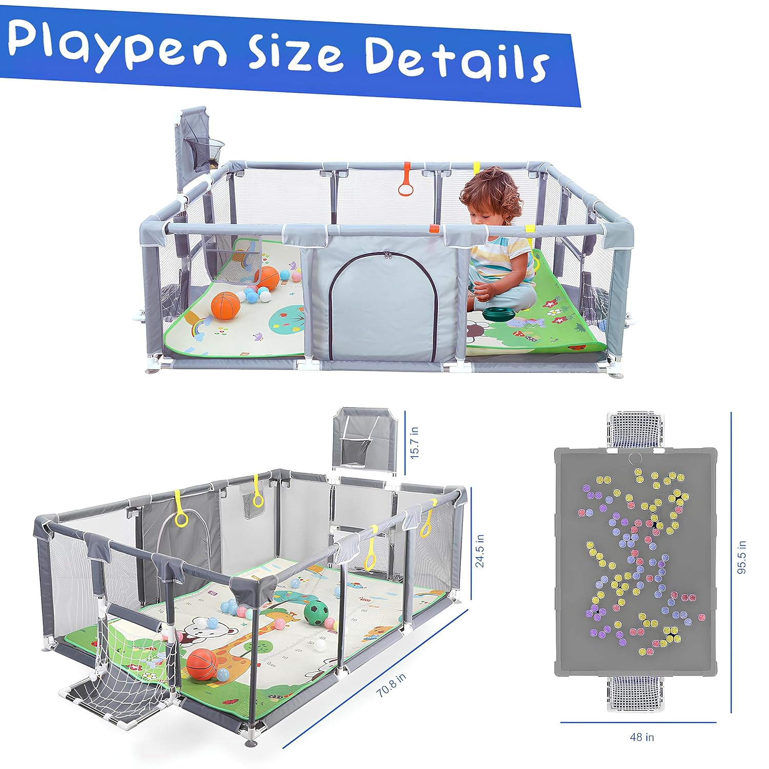 Upgraded Playpen by [Brand Name] - Thick Foldable Mat, Balls, Rings, Storage Bag & Sports Accessories | BPA-Free & Safe