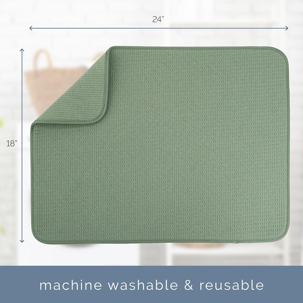 S&T INC. XL Dish Drying Mat - Absorbent Microfiber Kitchen Counter Pad, 18” x 24”, Sage Green