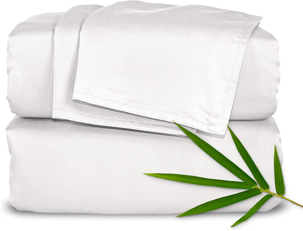Pure Bamboo Queen Sheets - Luxuriously Soft & Cooling 100% Organic Viscose Bed Sheet Set | White, Double Stitching