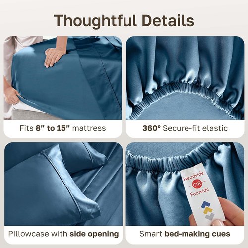 California Design Den Twin Cotton Sheet Set - 100% Long Staple Cotton, 400 Thread Count, Silky Sateen - Peacock Blue
