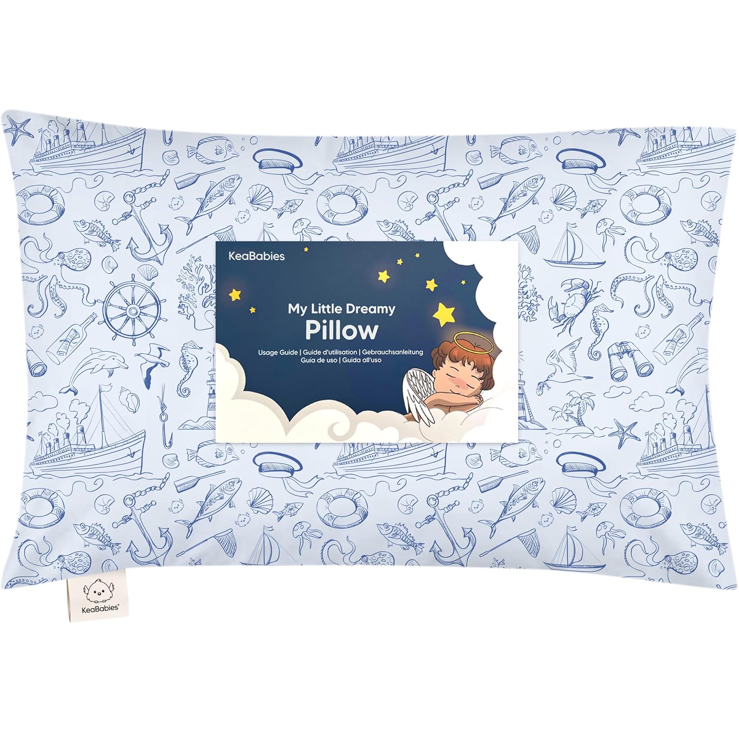 My Little Dreamy Toddler Pillow - Organic Cotton Travel Bed Pillow with Case | Soft & Breathable, 13x18 Inches for Ages 2-5 (Nautical)