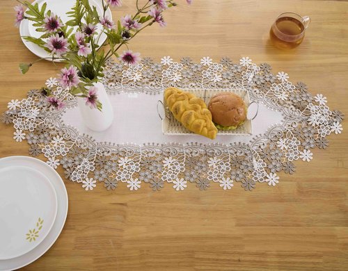 Winotic White Beige Floral Lace Table Runner Dresser Scarf 108 inches Long for Kitchen Dining Coffee Table Parties Wedding Home Decor (White, 16” x 108”)