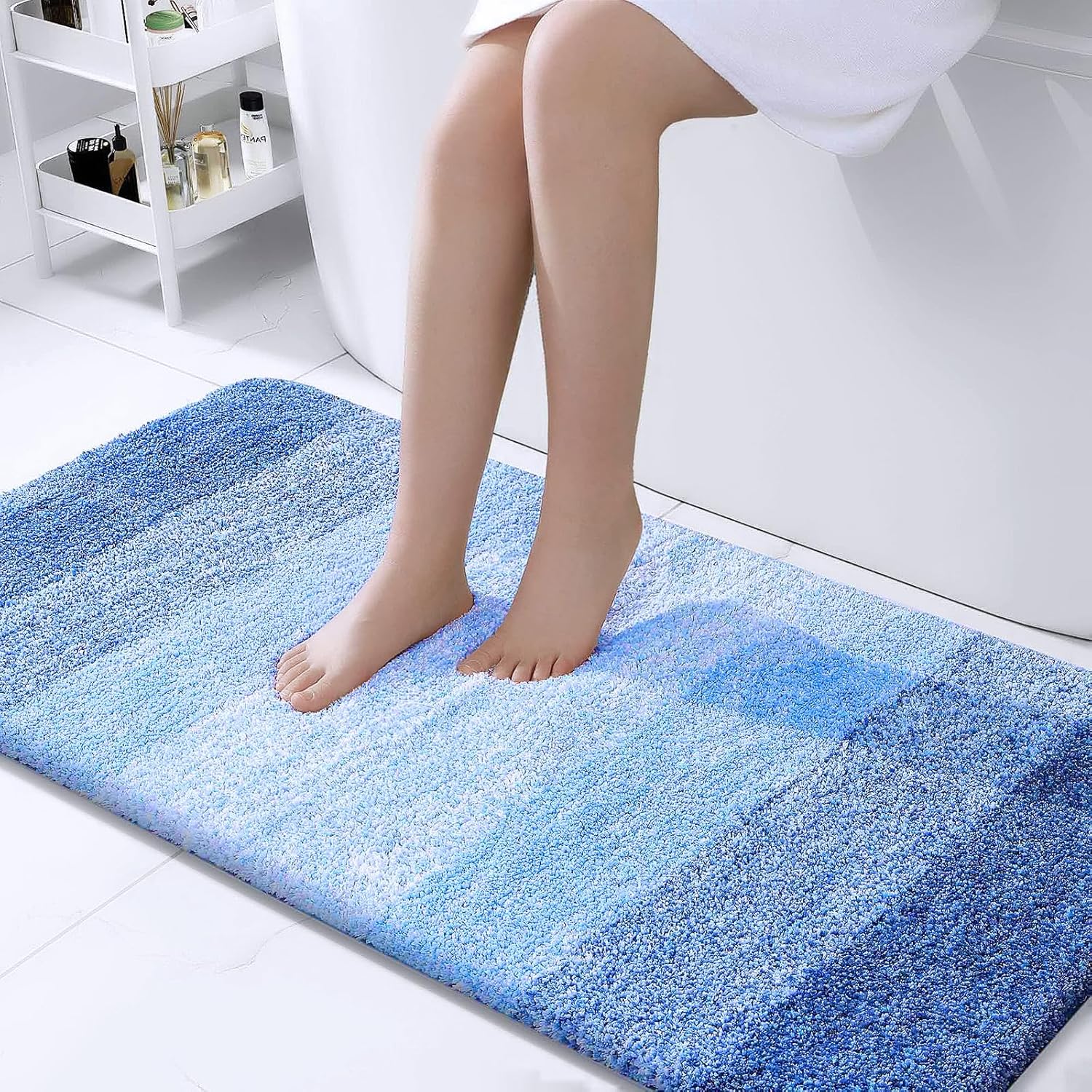 OLANLY Bathroom Runner Rug - Extra Soft Microfiber Mat with Rubber Backing | Quick Dry, 44x24, Light Royal Blue