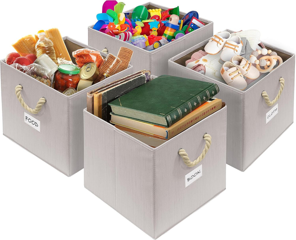 Simple Houseware 13-Inch Cube Storage Bins - Braided Handles, 3-Pack in Ivory