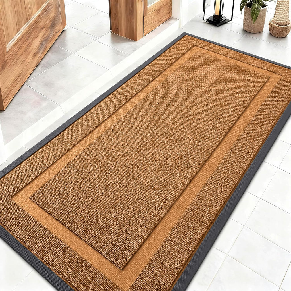 OLANLY Indoor Outdoor Front Door Mat - Waterproof All-Season Doormat, Easy Clean, 47x23, Tangerine Orange