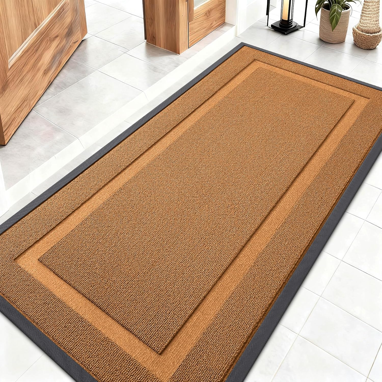 OLANLY Indoor Outdoor Front Door Mat - Waterproof All-Season Doormat, Easy Clean, 47x23, Tangerine Orange