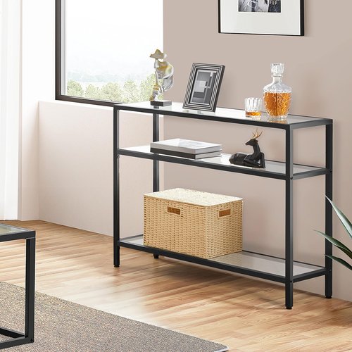 Yaheetech 39.5" Console Table with 3 Storage Shelves,Tempered Glass Sofa Table, Modern Entryway Tables with Metal Frame for Hallway Living Room Bedroom, Easy Assembly, Black