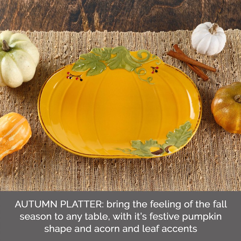Pfaltzgraff Plymouth Autumn Harvest Thanksgiving Small Pumpkin Platter, 12 Inch, Orange