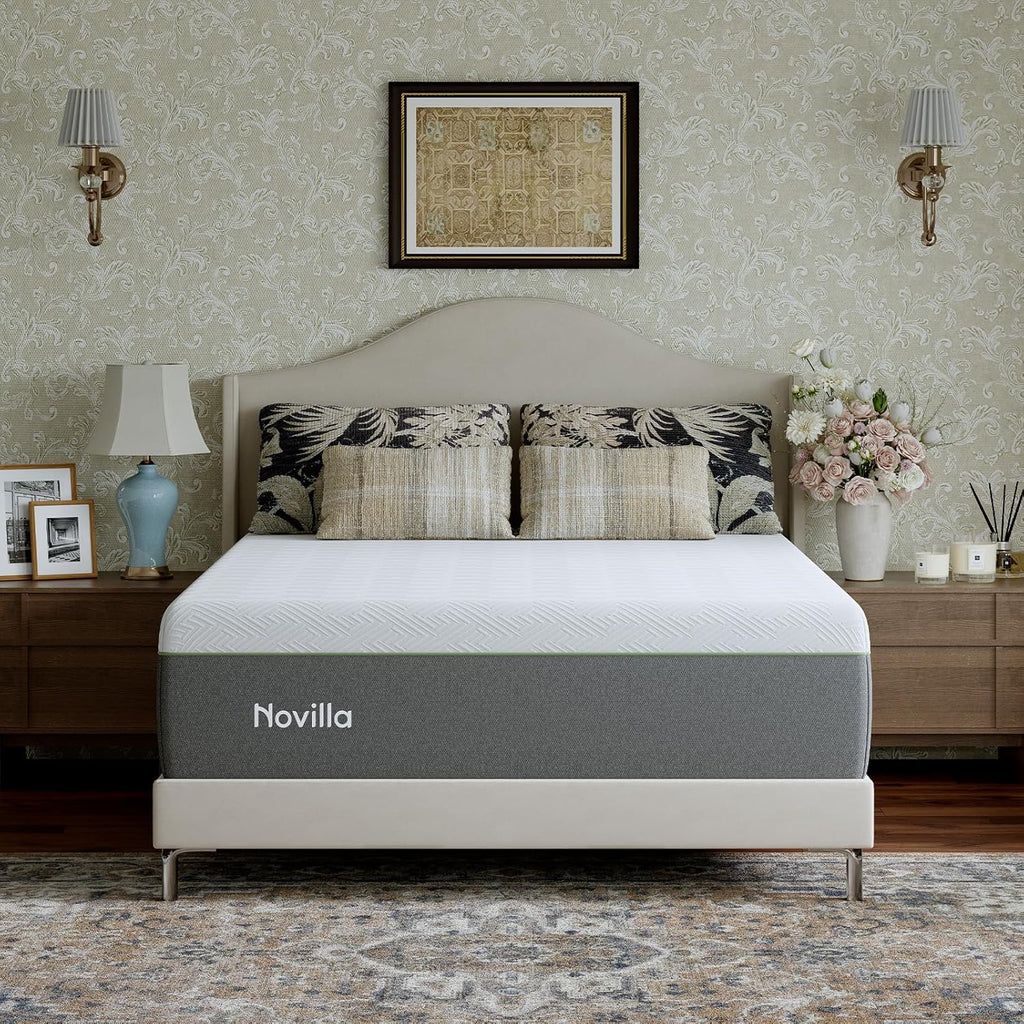 Novilla Bliss Green Tea Mattress - 12 Inch Gel Memory Foam Queen Size for Hot Sleepers | Cool Comfort & Back Pain Relief