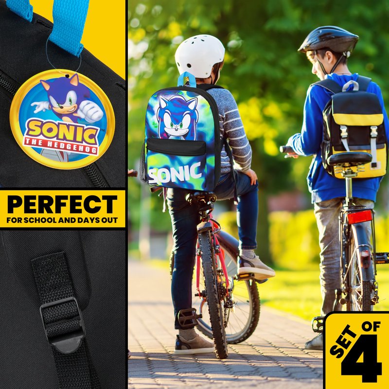 Sonic The Hedgehog Backpack Set 4 Pcs with Insulated Lunch Bag Water Bottle Pencil Case Shadow School Supplies Gift for Kids (Sonic 4 Pcs Set)