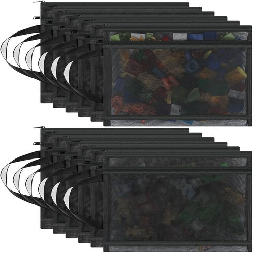 Kolldenn 12 Pcs Mesh Zipper Pouch Bags Zipper Pouch with Handle Portable Double Layer Nylon Pouch A4 Toy Document Organizer Clearly Visible Nylon Bag for Toy Office Travel Organization