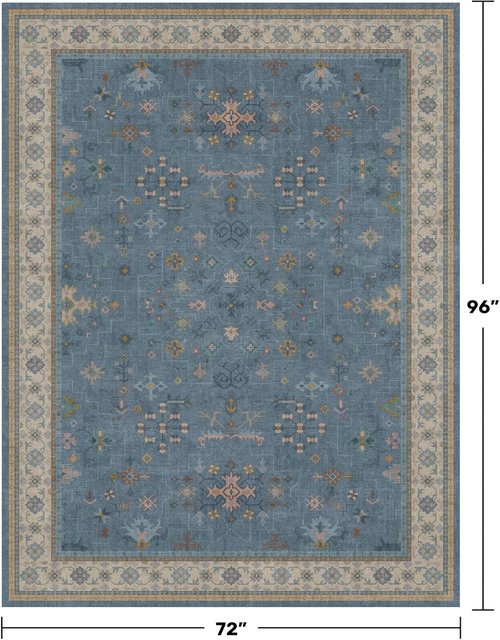 Boho 6x8 Living Room Rug - Modern Blue Washable Carpet for Dining Room & Bedroom Décor