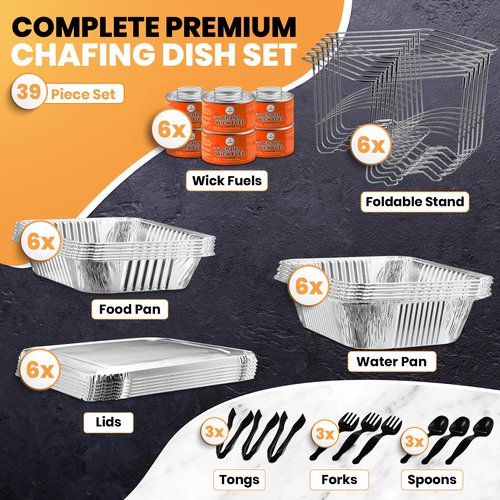 Disposable Chafing Dish Buffet Set, Foldable Rack for Storage Convenience, 6 Half Size Pans (9x13) Food Warmers for Parties & BBQ's, Catering Buffet Servers and Warmers Set for Indoor/Outdoor Events
