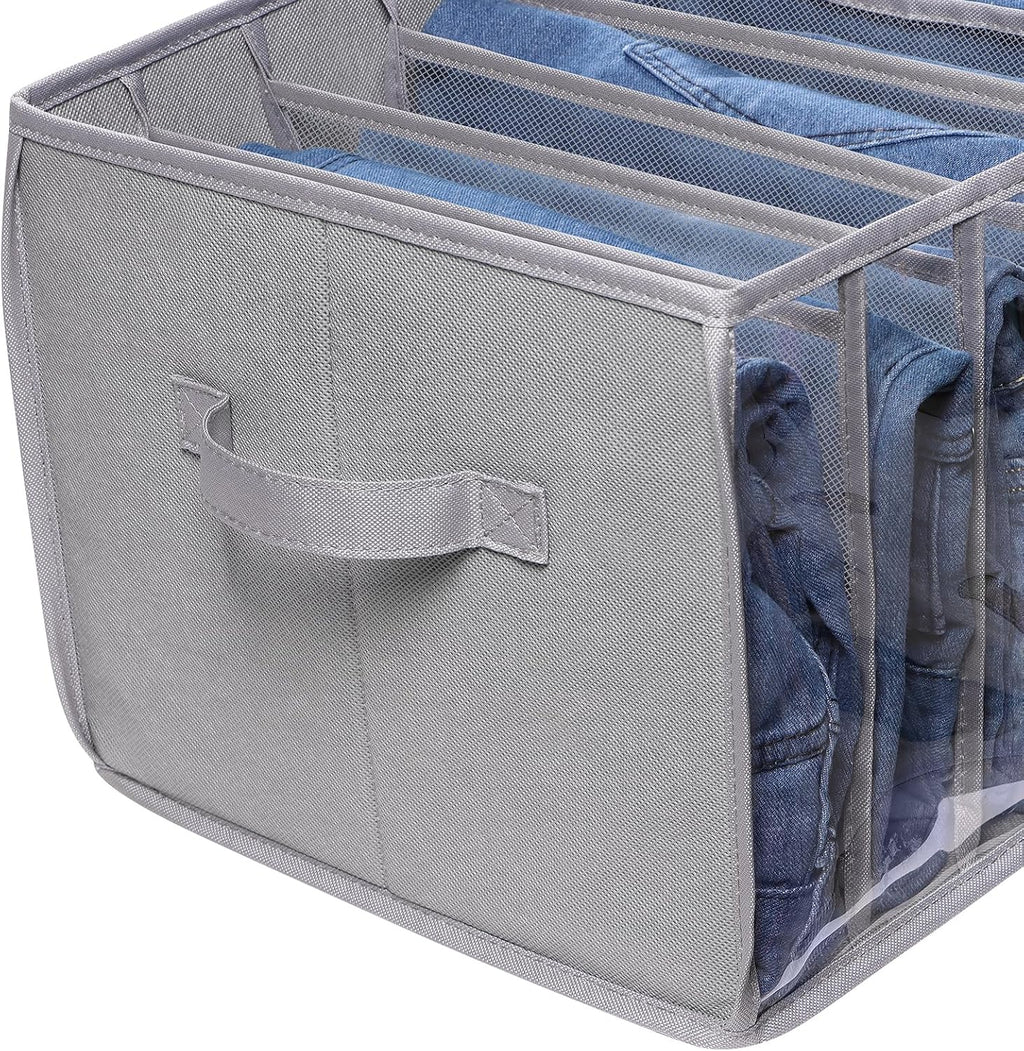 Zilink Upgraded Clothes Organizer - Clear Pants Storage Bins with 7 Grid Dividers | 3 Pack for Closet