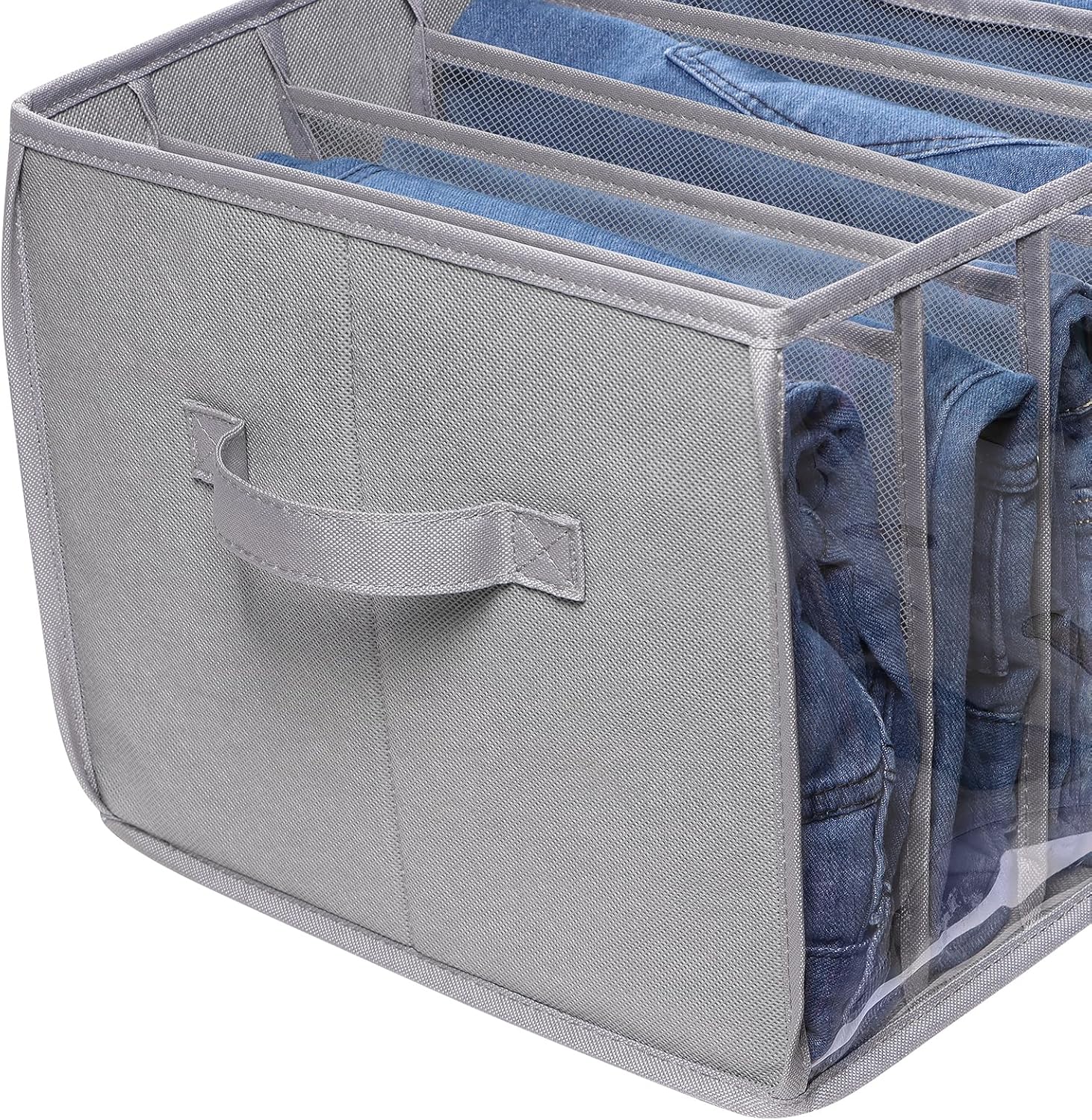 Zilink Upgraded Clothes Organizer - Clear Pants Storage Bins with 7 Grid Dividers | 3 Pack for Closet