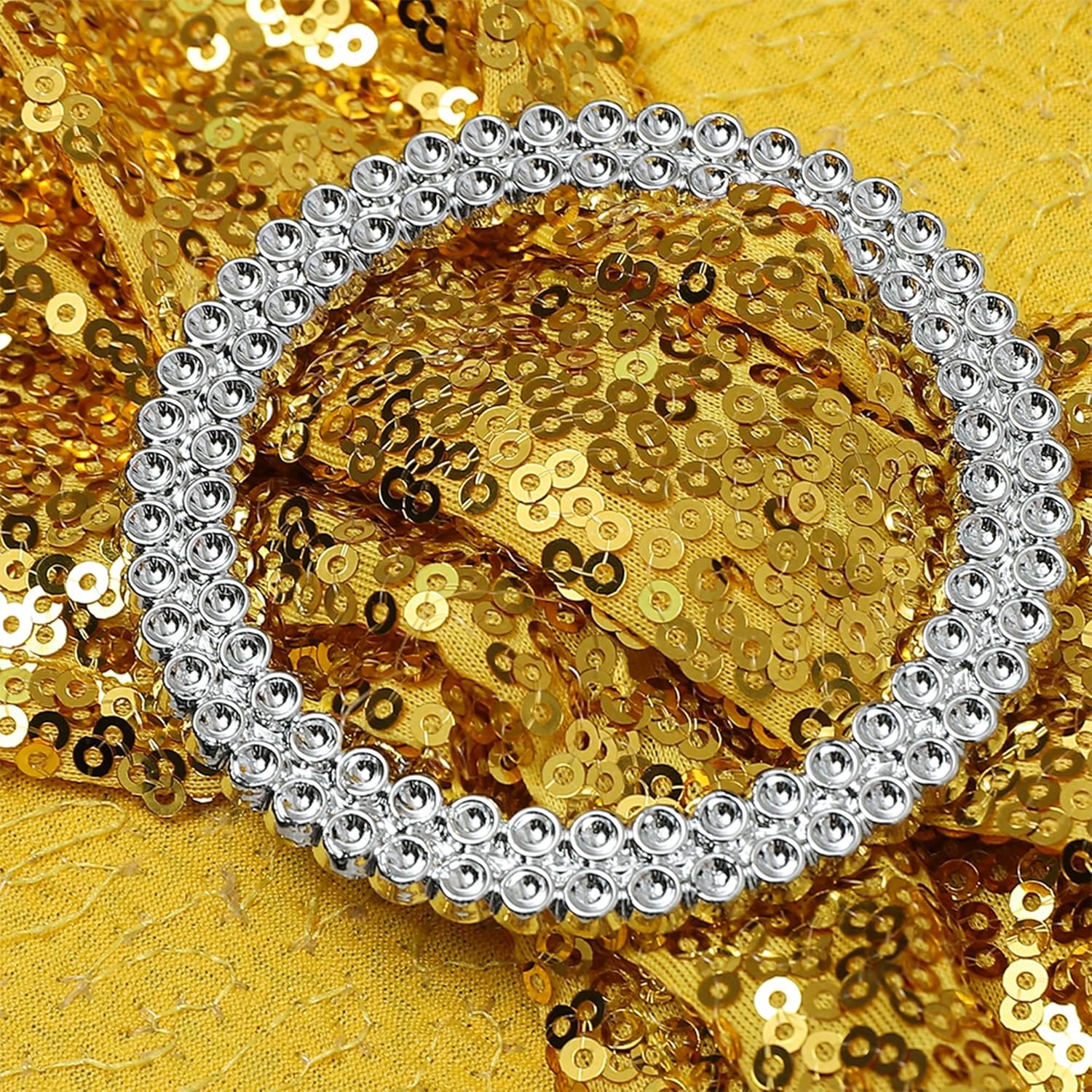 Skiennix Gold Sequin Chair Sashes - Pack of 100 Elegant Wedding & Party Decor Bands