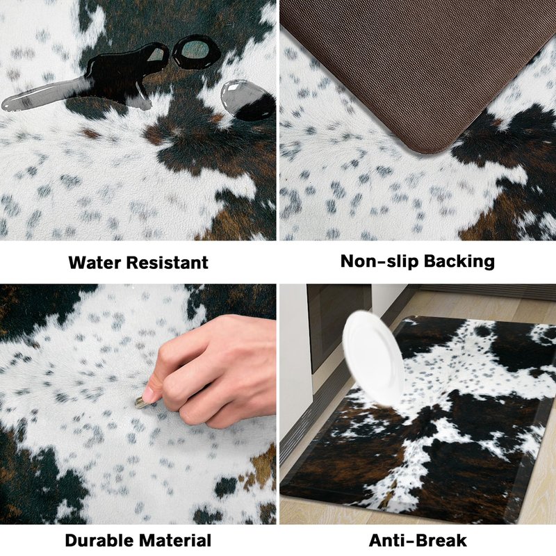 Tyrot Cowhide Kitchen Mat Cushioned Anti Fatigue - 1/2 Inch Thick Western Cow Kitchen Mats for Floor, Non Slip PVC Waterproof Standing Desk Ergonomic Comfort Rugs for Sink, Office, Laundry, 17.3x39