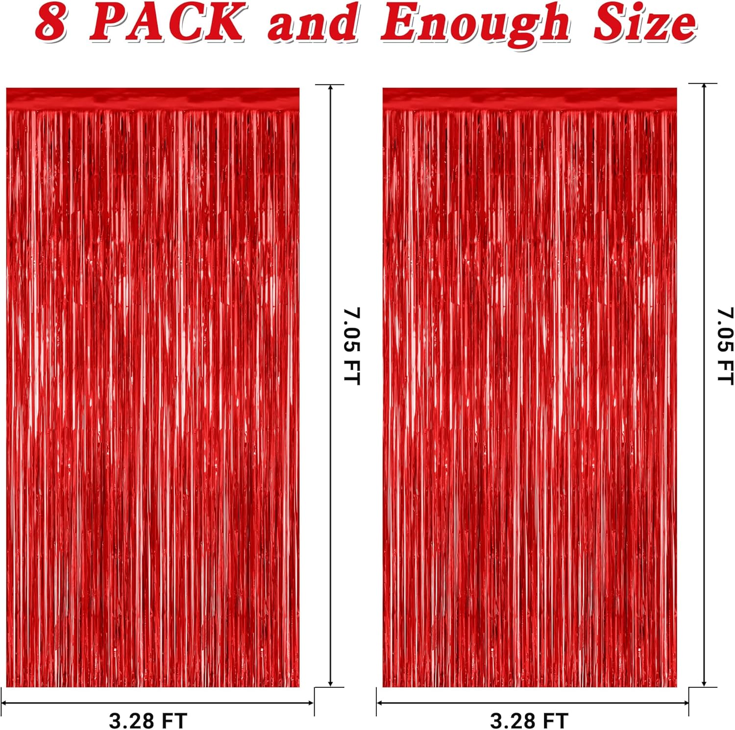 Regine Switzerland Red Backdrop - 8 Pack Metallic Foil Fringe Curtains | 3.28 FT x 7.05 FT Party Decor