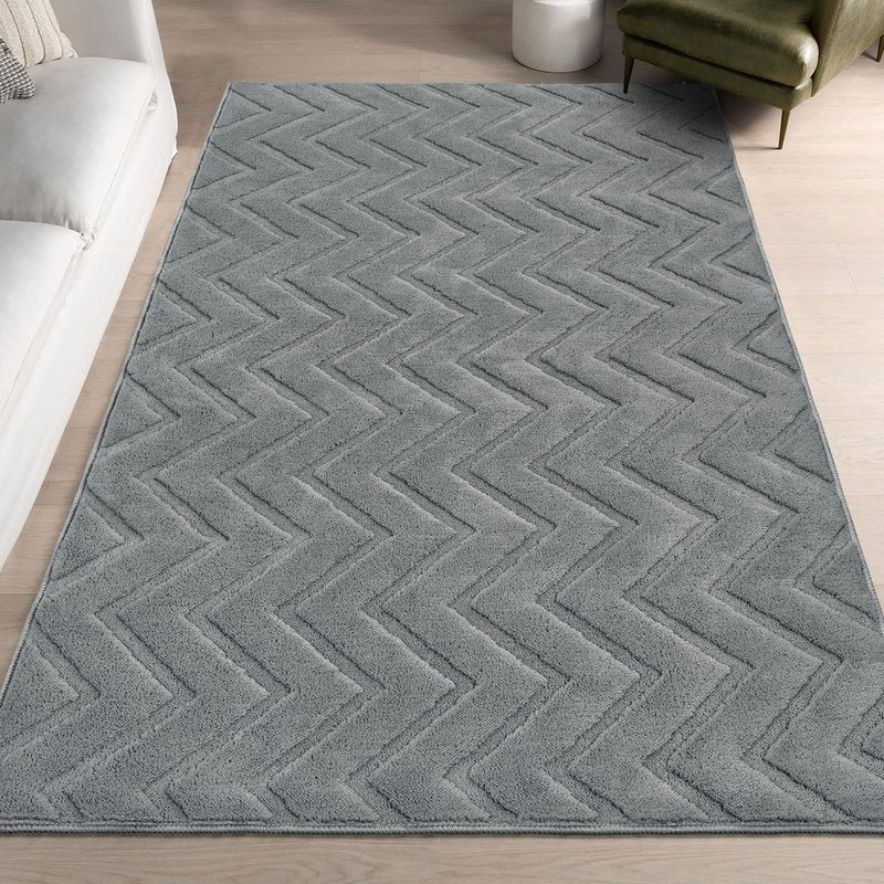 SHACOS Soft Fluffy Chevron Area Rugs 4'x5'3" Non Slip Washable High-Low Pile Textured Modern Geometric Wave Floor Rug Carpet for Living Room Bedroom Dining Room, Grey