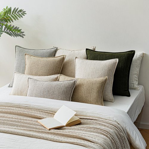 a moment Linen Pillow Covers Set of 2,Boho Farmhouse Throw Pillowcases Neutral Textured Decorative Covers for Couch Sofa,Linen Blend Accent Case Cushion Living Room Home Decor 18"x18"Dark Green