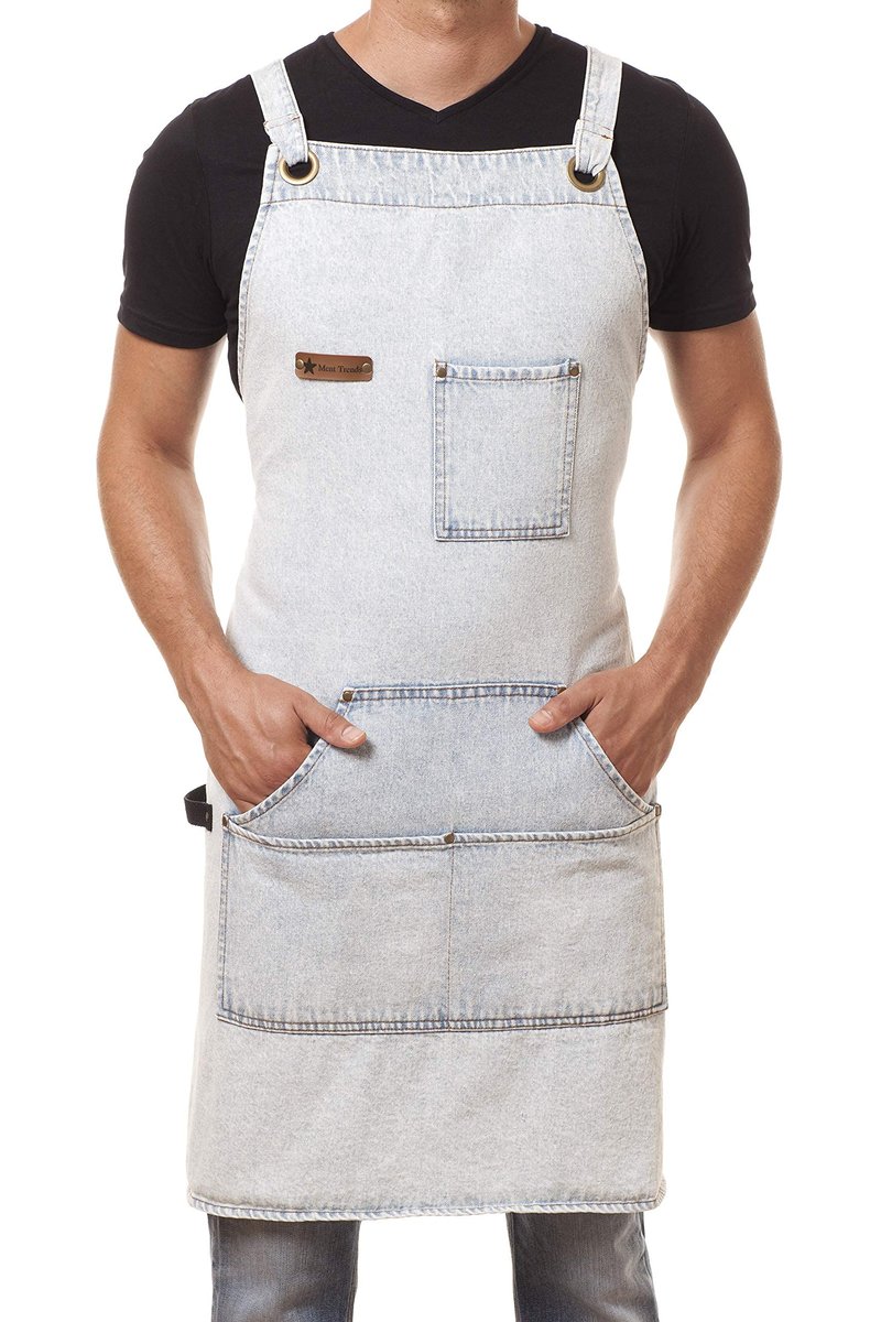 ARAWAK BRAVE Denim Apron for Chef Kitchen BBQ Grill Blue Towel Loop + Quick Release Buckle + Tool Pockets Adjustable M to XXL