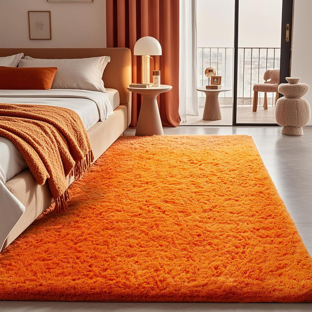 Ophanie Orange Fall Rug - Plush Soft Shaggy Carpet for Bedroom & Living Room | 4x6 Area Rug