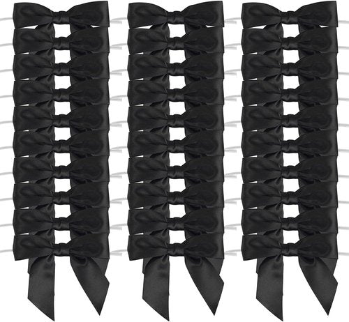 AIMUDI Black Satin Bows - 3.5" Premade Twist Tie Bows for Gift Wrapping & Crafts | 50 Pack