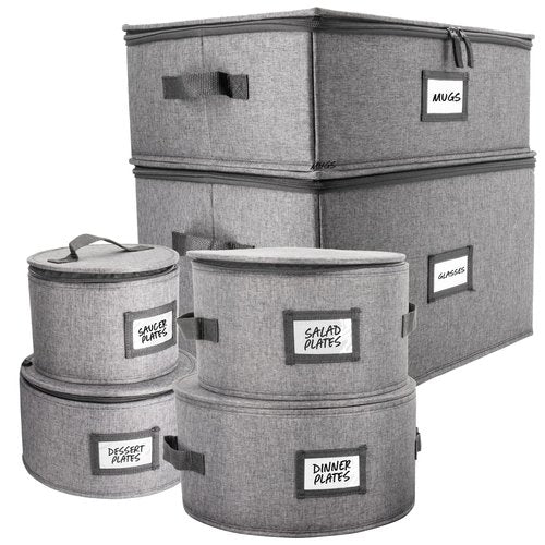 HOMELUX THEORY 6pcs Hard Shell China Storage Containers, Mug Storage Box, Wine Glass Storage & Plate Storage Containers with Lid, Heavy Duty Dinnerware Storage for Packing Dinner Plates and Glassware