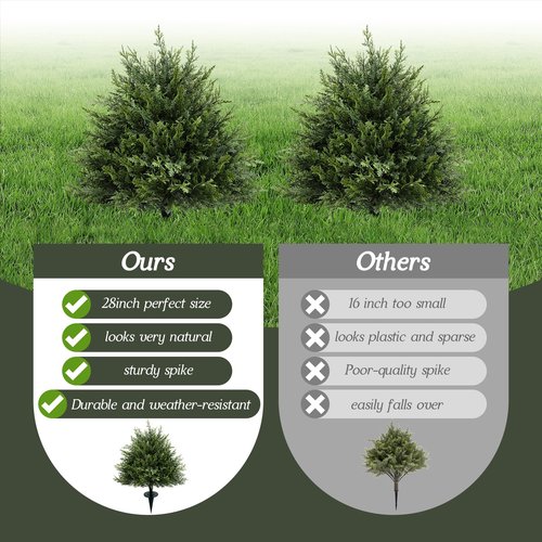 petalyn 28" Artificial Cedar Topiary Ball Trees with Spike, Set of 2 Faux Cedar Bushes, UV Resistant Fake Shrubs, Artificial Cypress Topiary Outdoor Plants for Indoor&Outdoor Front Porch Garden