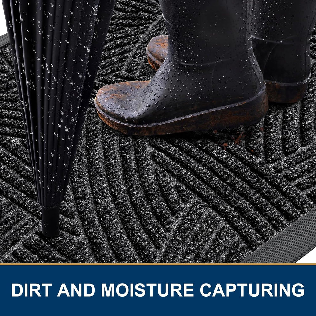 Smiry Heavy-Duty Rubber Doormat - Trap Dirt & Moisture | Easy Clean Indoor/Outdoor Mat 35x23, Black