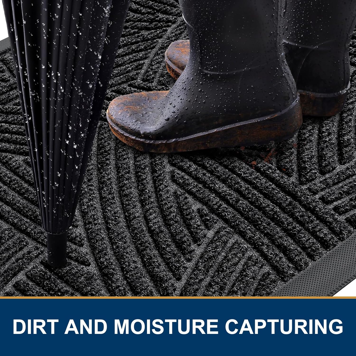 Smiry Heavy-Duty Rubber Doormat - Trap Dirt & Moisture | Easy Clean Indoor/Outdoor Mat 35x23, Black