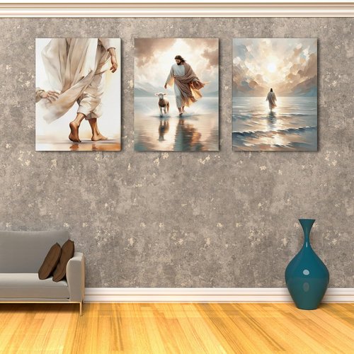 Christian Wall Art by 3 Pcs - Jesus Decor Canvas Prints for Church & Prayer Rooms | 12'' x 16''