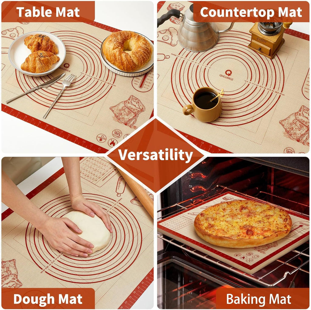 Silicone Baking Pastry Dough Mat - 26x16 Inch Nonstick Rolling Mat for Cookies & Bread | Thick, Reusable Kneading Board with Measurements